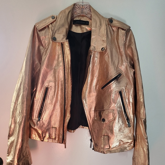 Zara Jackets & Blazers - Faux Leather biker jacket in beautiful copper/ rose ish gold tones